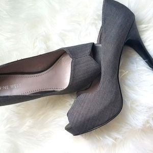 Gray open toe heels